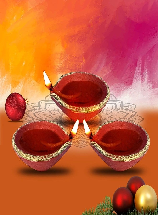 Pure Source India Traditional Handmade Earthen Clay Big Size Diya for Laxmi Poojan Multi Colour, 1 Piece - Image 2